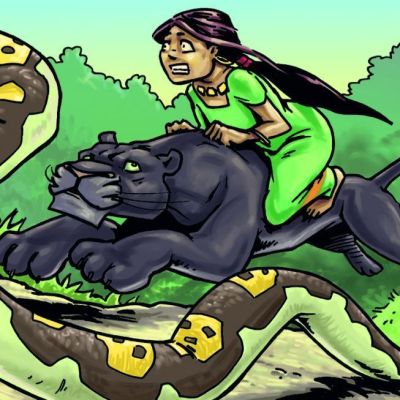 Illustratie uit boek Jungle-avonturen van Shanti en Mowgli 