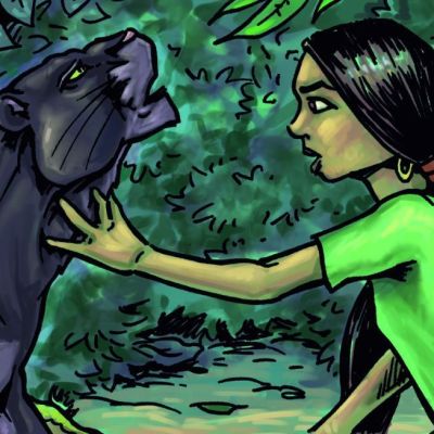 Illustratie uit boek Jungle-avonturen van Shanti en Mowgli 