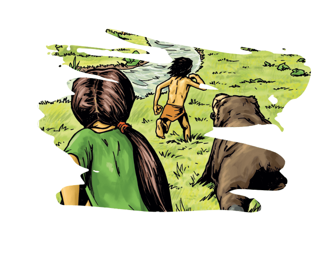 mowgli, shanti en baloe aan het lopen op de vlakte mowgli, shanti en baloe aan het lopen op de vlakte