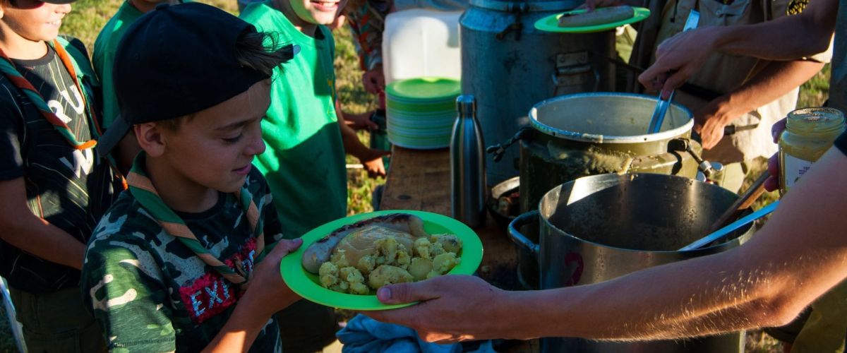 Welpen schuiven aan om hun bordje te lqten vullen met eten.