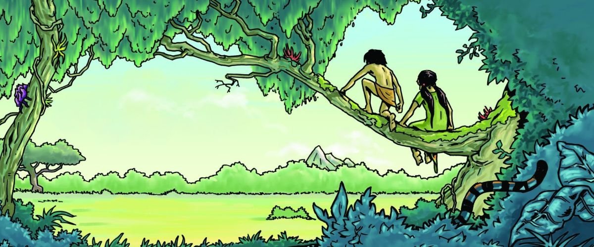 Illustratie uit boek Jungle-avonturen van Shanti en Mowgli