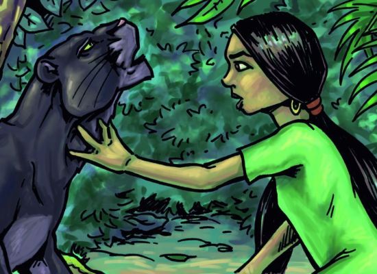 Illustratie uit boek Jungle-avonturen van Shanti en Mowgli 