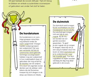 flyer voor groepsblaadjes met info over twee scoutentieke voorwerpen
