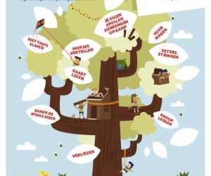 Illustratie van een boom met allemaal blaadjes om in te vullen en in te kleuren