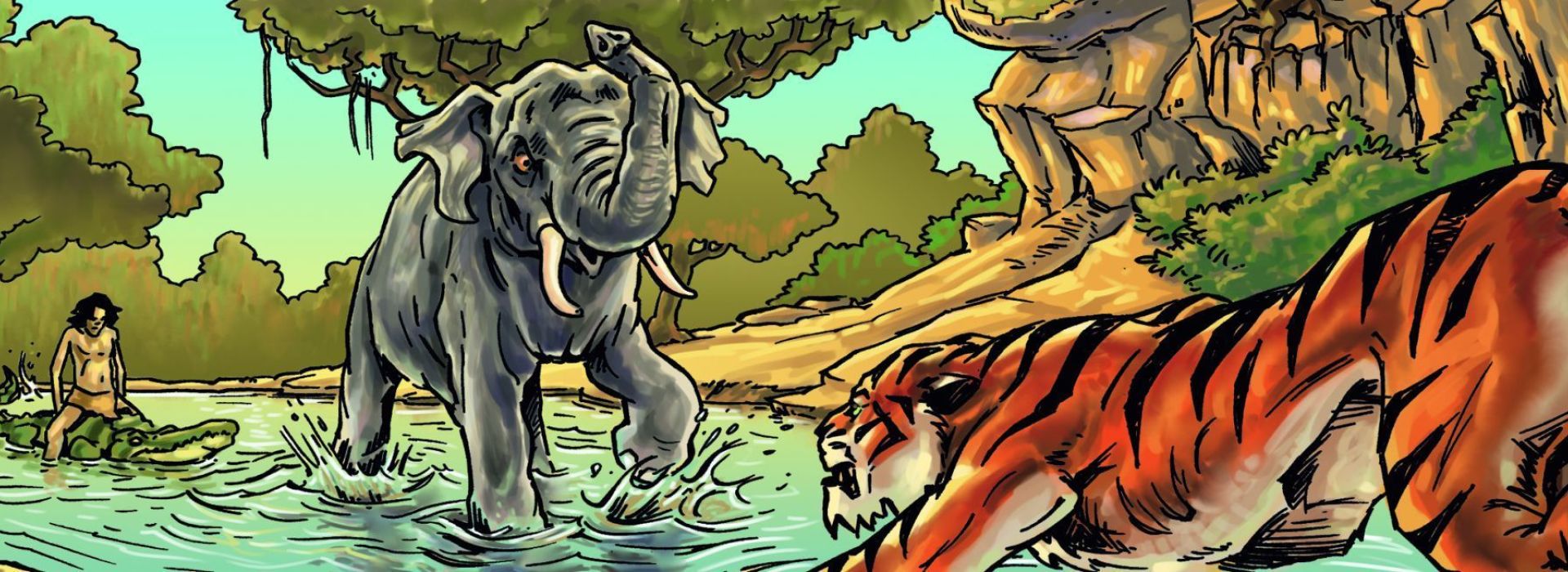 Illustratie uit boek Jungle-avonturen van Shanti en Mowgli 