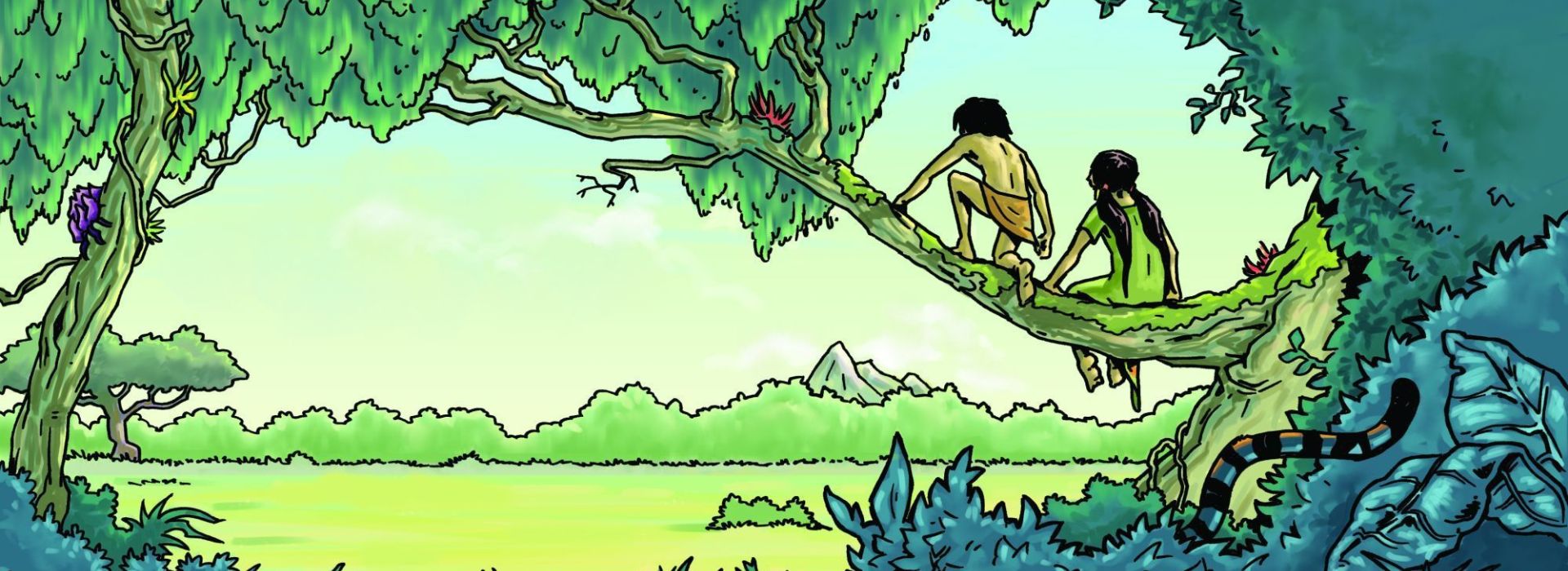 Illustratie uit boek Jungle-avonturen van Shanti en Mowgli